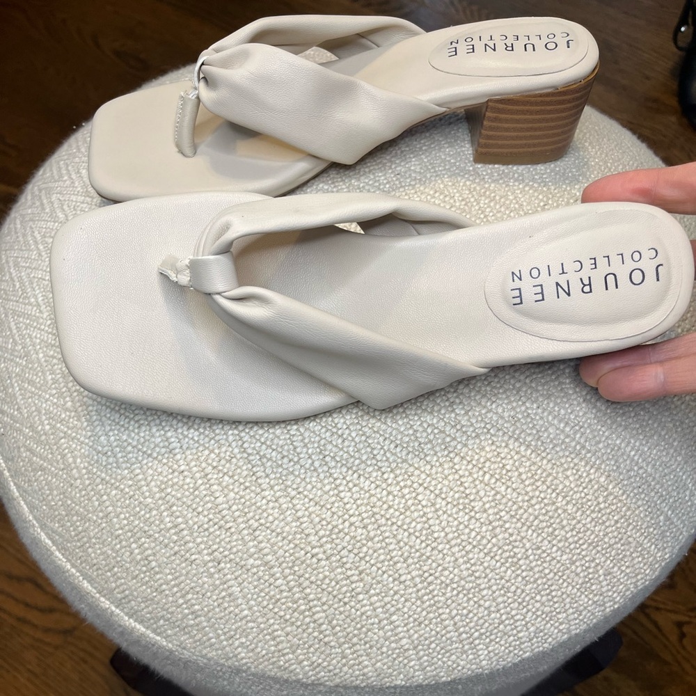 Block heel leather slip on sandal